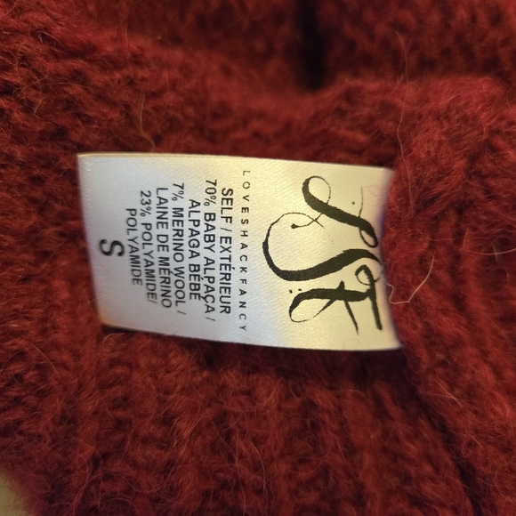 Love Shack Fancy Long Sleeve Crop Cable Knit Pullover Sweater Red Sz S Brat Y2k - Picture 4 of 5